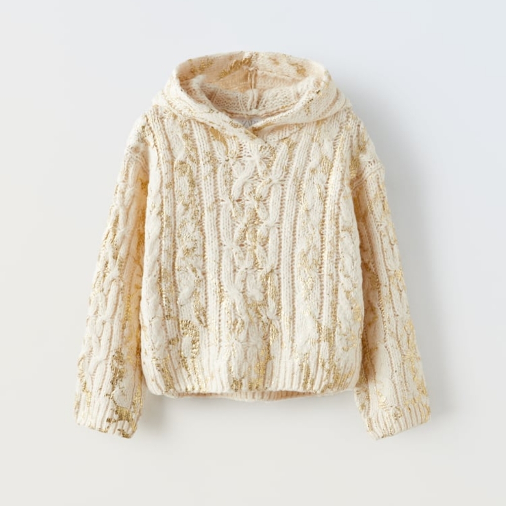 ZARA HOODED KNIT FOIL SWEATER
